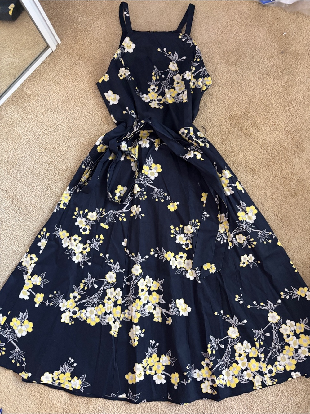 RACHEL Rachel Roy Navy Floral Midi Dress with Yellow Blossoms